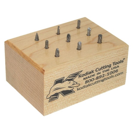 Kodiak Cutting Tools 9Pc Carbide Bur Set 1/8 Dia w/1/8 Inch Shanks & Wooden Stand 56310003